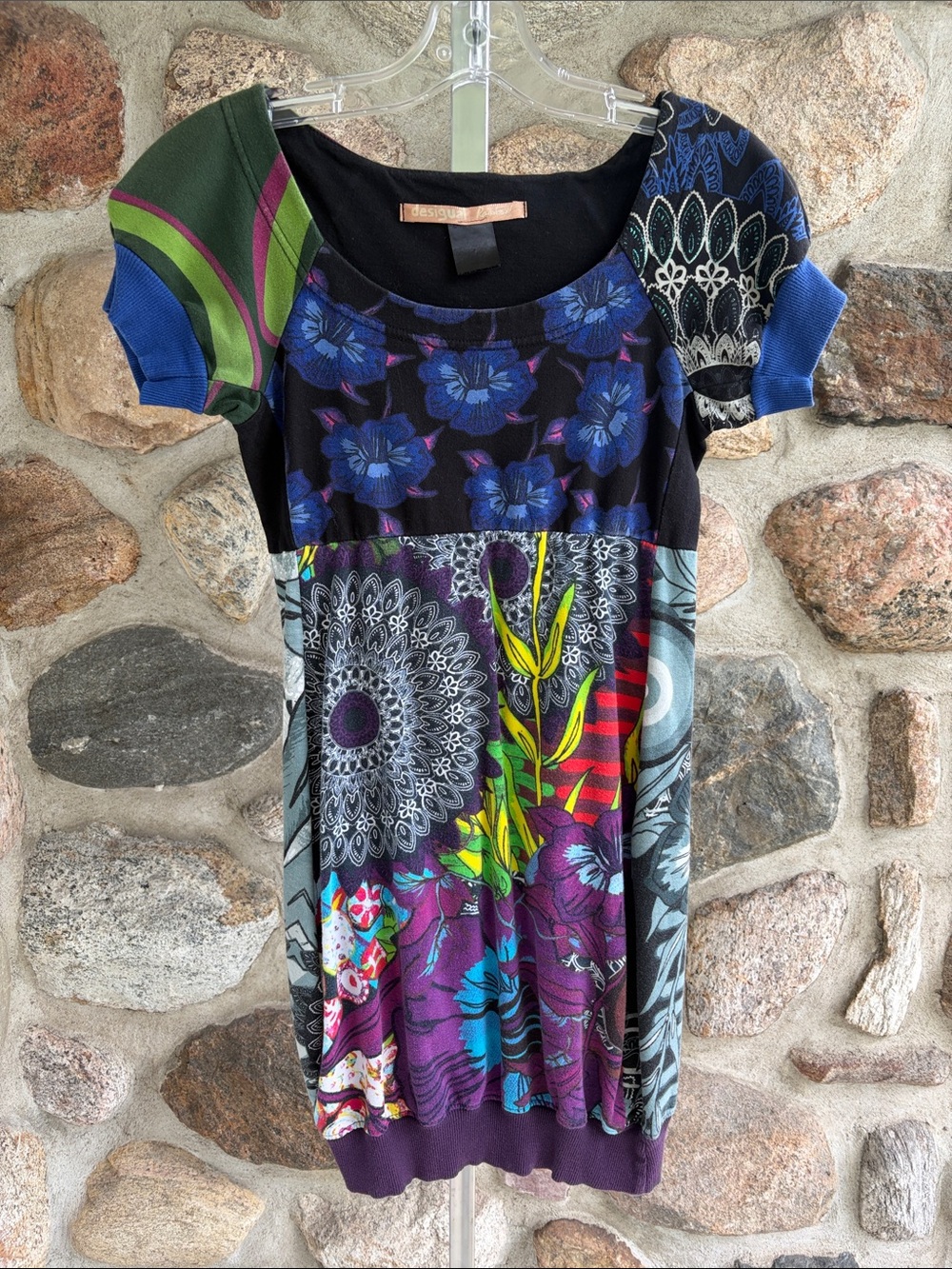 Desigual Multicolor Floral Patchwork Mini Dress - Blue, Purple, Green